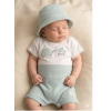H13572NB: Baby Boys Waffle Fabric Romper & Reversible Hat Set (0-9 Months)